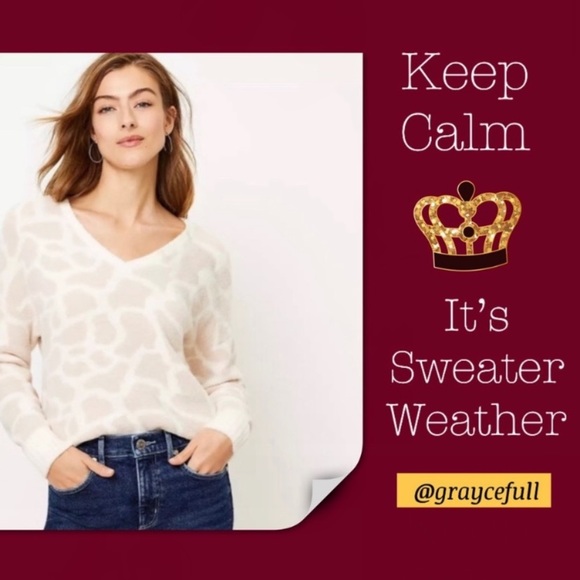 LOFT Animal Print Zebra Fuzzy Sweater Large Cream White NWT - Picture 3 of 7